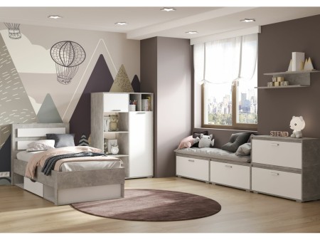ДЕНВЕР КР 01 Кровать 0,9х2,0 (970х986х2110) Фасад БЕЛЫЙ/Корпус АТЕЛЬЕ СВЕТЛЫЙ