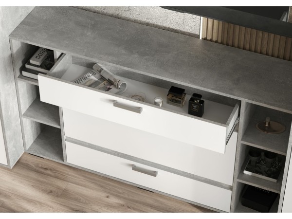ДЕНВЕР КМ 02 Комод (1500х836х354) Фасад БЕЛЫЙ/Корпус АТЕЛЬЕ СВЕТЛЫЙ